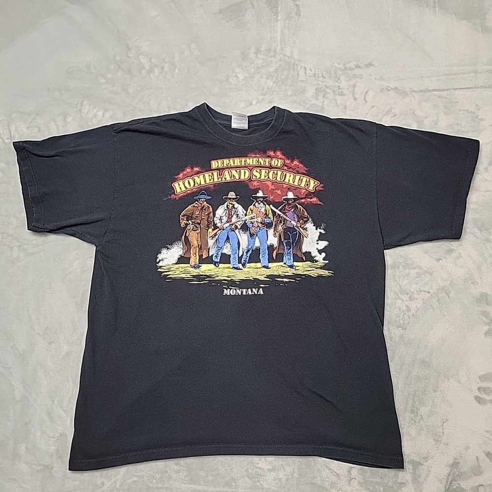 Department Of Homeland Security Shirt Mens XL Black Montana Cowboy Graphic Tee